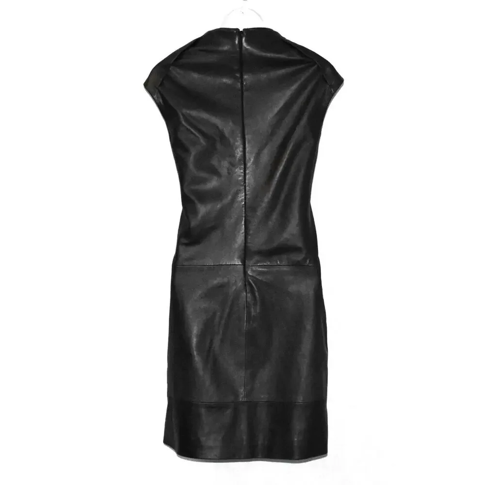 C0 Auth ETCETERA Black Genuine Leather Patch Pockets Short Sleeve Dress Size 2 - Picture 3 of 6